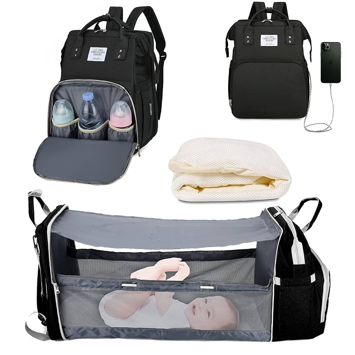 Expandable Diaper Changing Backpack Baby & Toddler The Trending Baby Black 